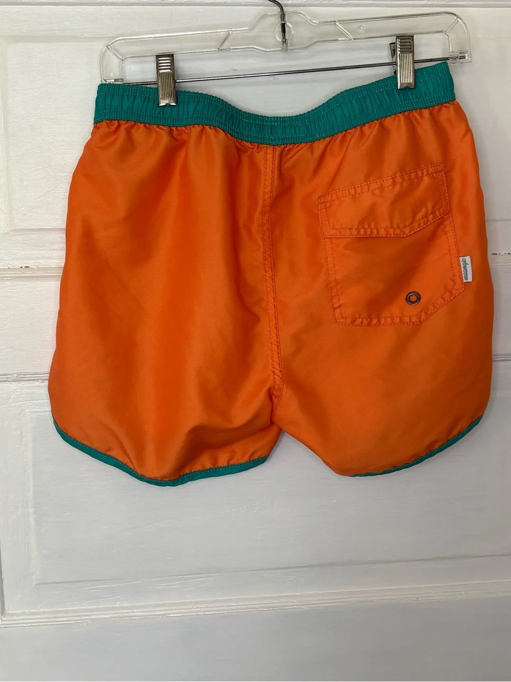 Maamgic Men's Orange Athletic Swim Shorts with Teal Trim